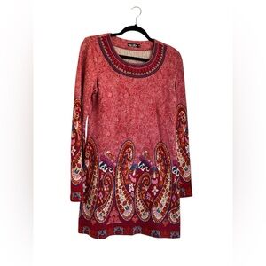 White Mark Red Paisley-Print Long Sleeve Tunic
